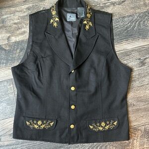 Vintage 90s Y2K Liz Wear Black Vest With Gold Embroidery Women Size 12